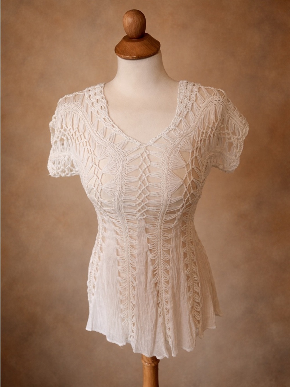 Vivid Importers White Crochet Blouse | Boho Small